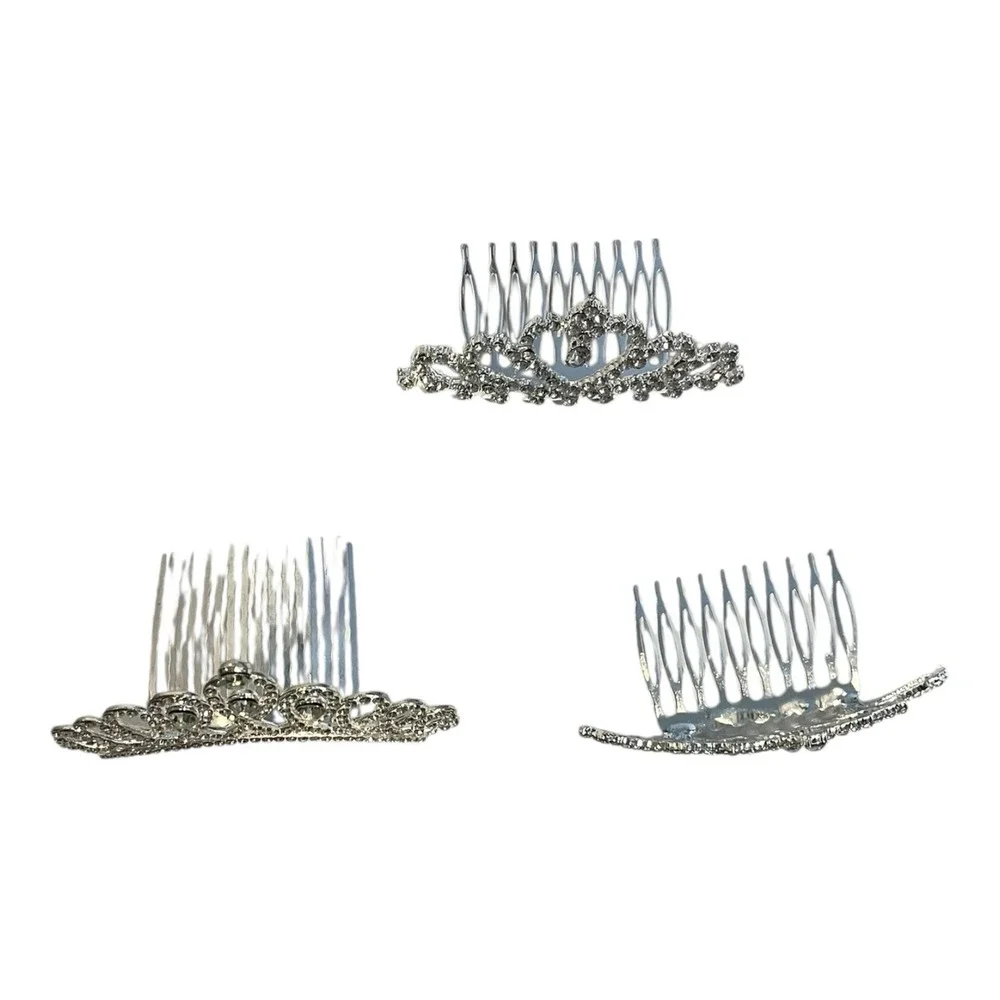 Set of 3 Silver Rhinestone Mini Tiaras Crown with Hair Comb for Girls or Women